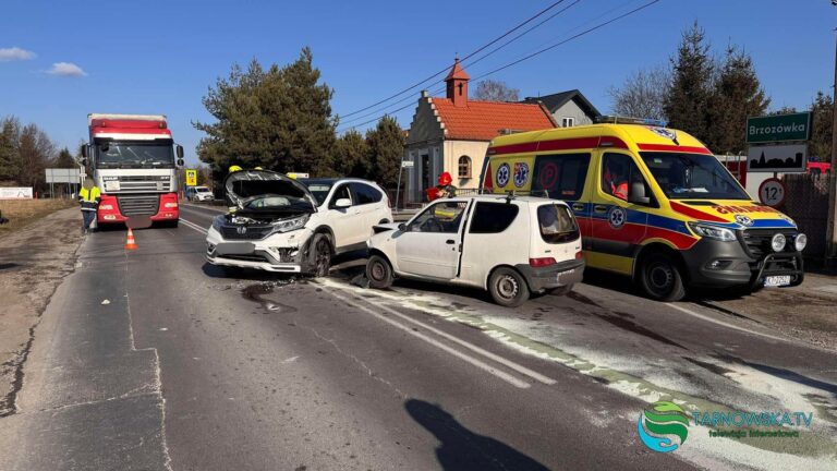 Zderzenie dwóch samochodów osobowych na drodze krajowej 73 w Brzozówce