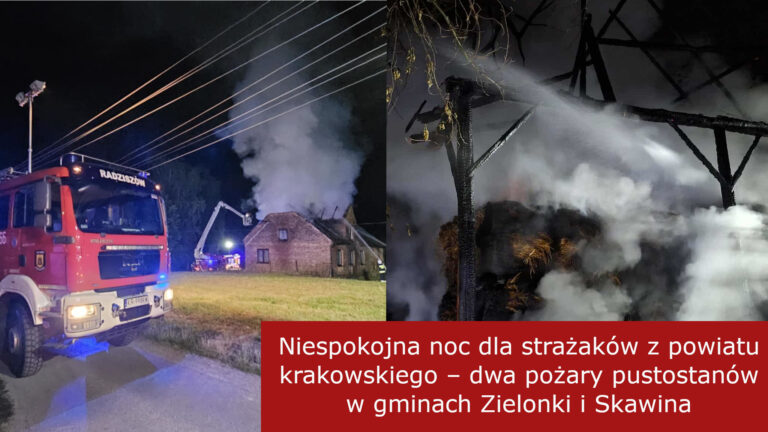 Niespokojna noc dla strażaków z powiatu krakowskiego – dwa pożary pustostanów w gminach Zielonki i Skawina