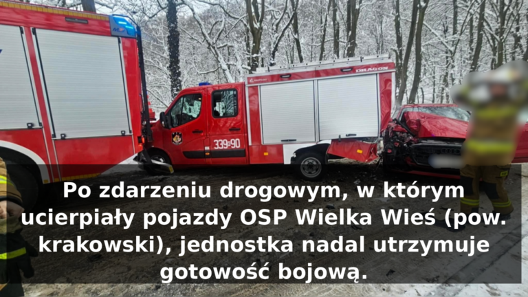 Zdarzenie drogowe z udziałem pojazdów OSP Wielka Wieś – jednostka zachowuje pełną gotowość operacyjną