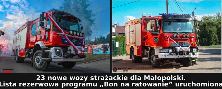 Dostawa 23 pojazdów z listy rezerwowej programu „Bezpieczna Małopolska – Bon na ratowanie” od kwietnia 2026 r.